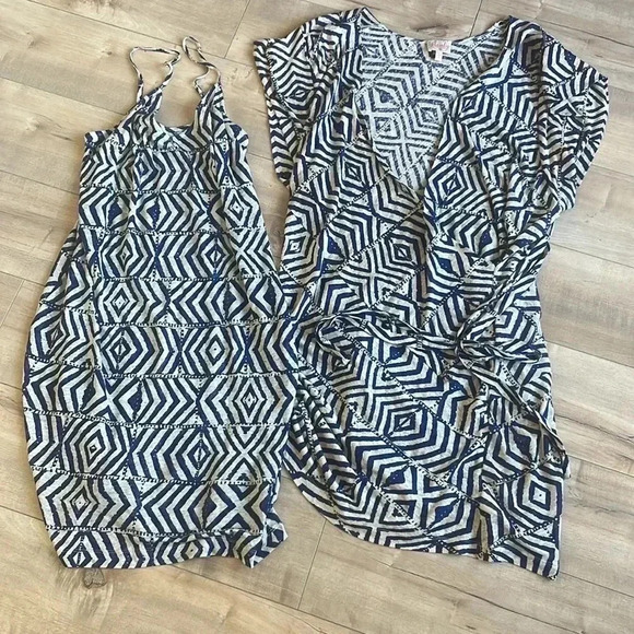 Plenty By Tracy Reese Linen 2 Pieces Set Counting Angels Faux-wrap Dress Sz M - Picture 2 of 7